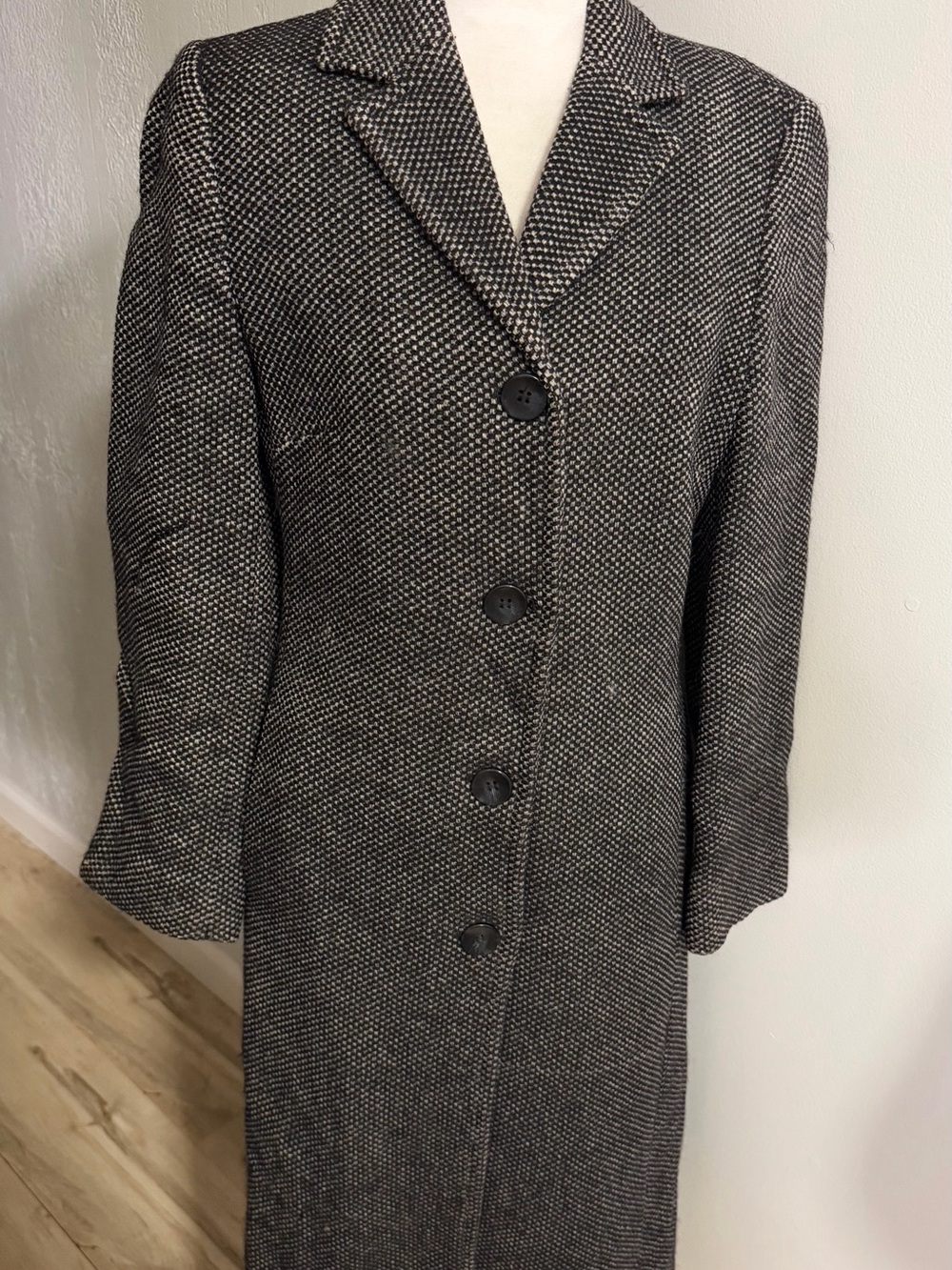 United Colors Of Benetton Black & White Herringbone Pea Coat